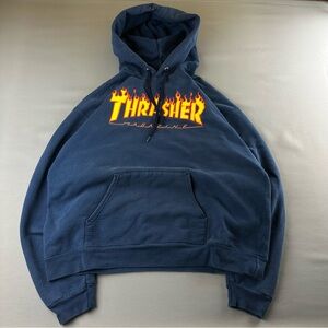 Thrasher Navy Pullover Hoodie with Flame Logo
